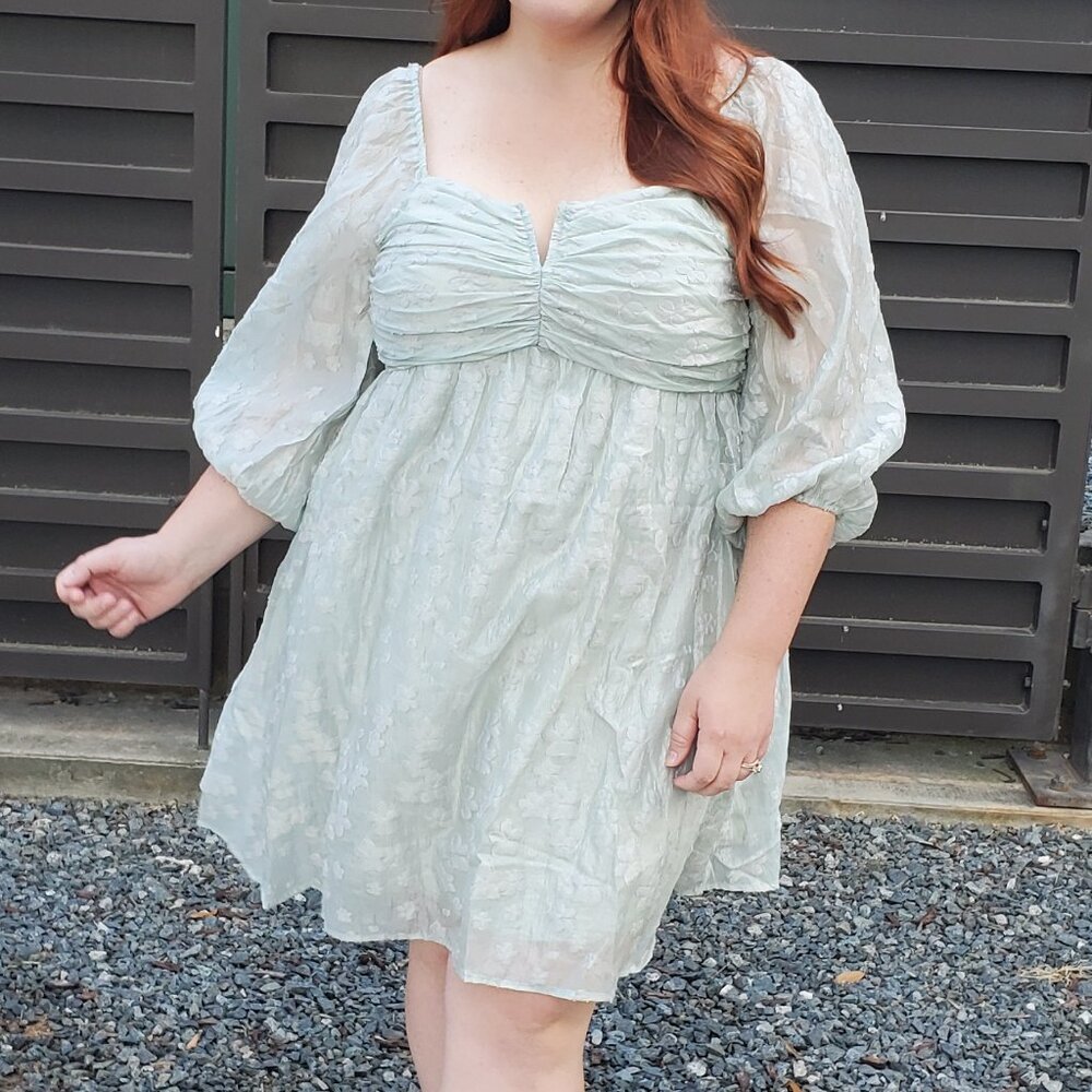 Mint brocade applique plus size dress